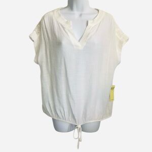 Women’s L New PerSeption Concept ivory white v-neck gauzy short sleeve top NWT